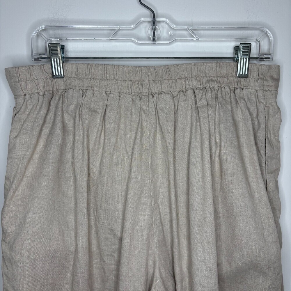 PACIBE Pull On 100% Linen Pants Womens L Wide-Leg Tan Pleats Pockets Lightweight - Picture 5 of 9